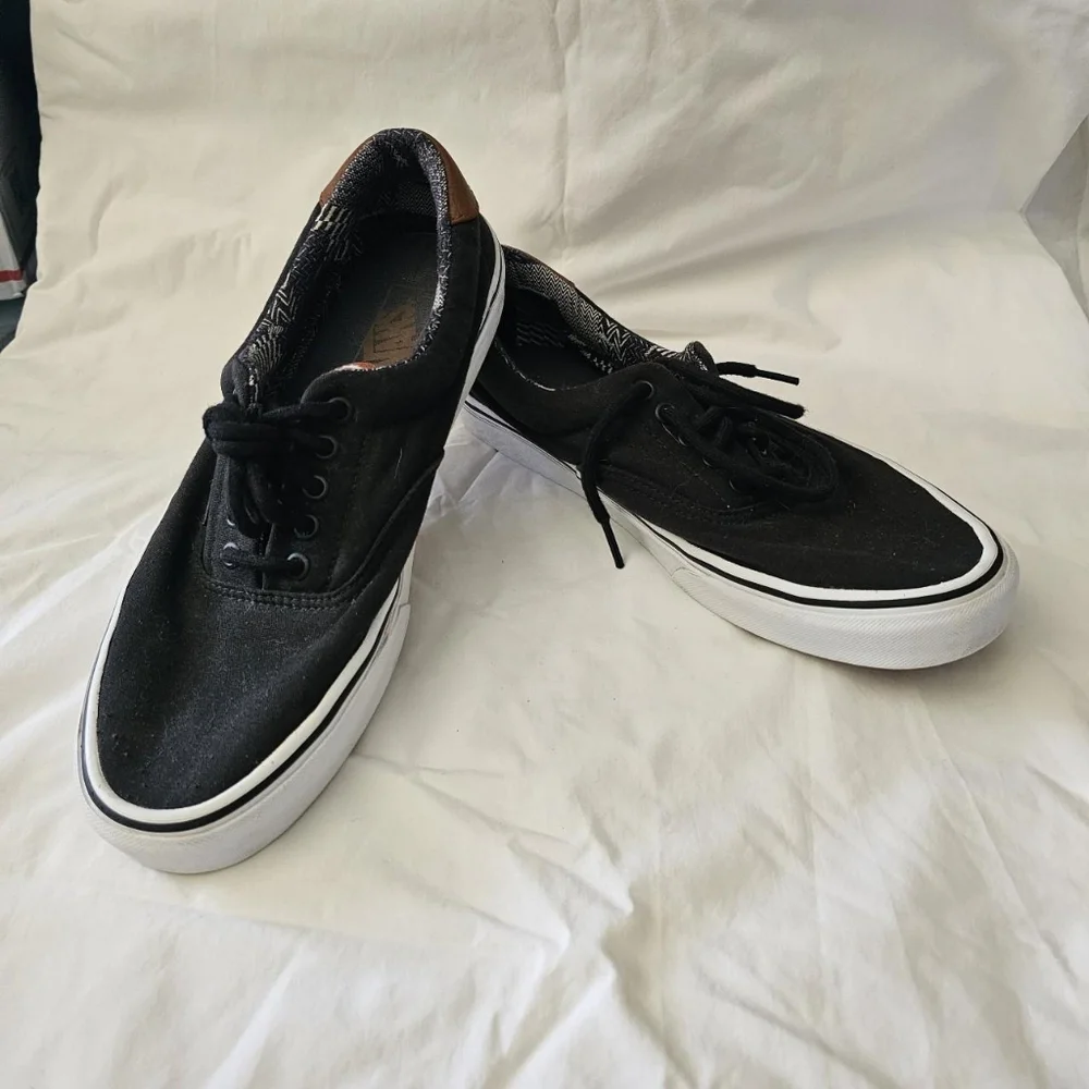 Black canvas vans with aztec print lining & brown leather detailingSize 11 - Picture 2 of 7